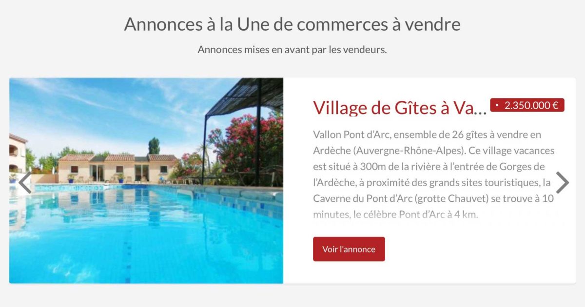 Commerce à vendre : annonce à la Une